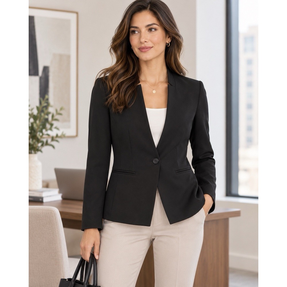 Banana Republic Womens 00P Black Blazer One Button Tailored Career Jacket Petite